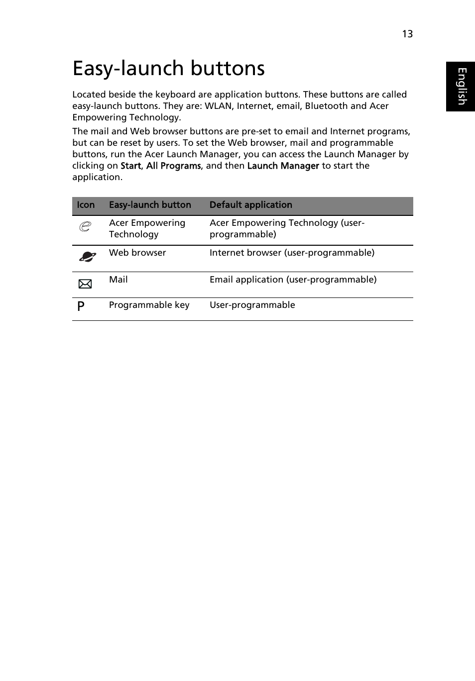 Easy-launch buttons | Acer TravelMate 4730G User Manual | Page 33 / 90