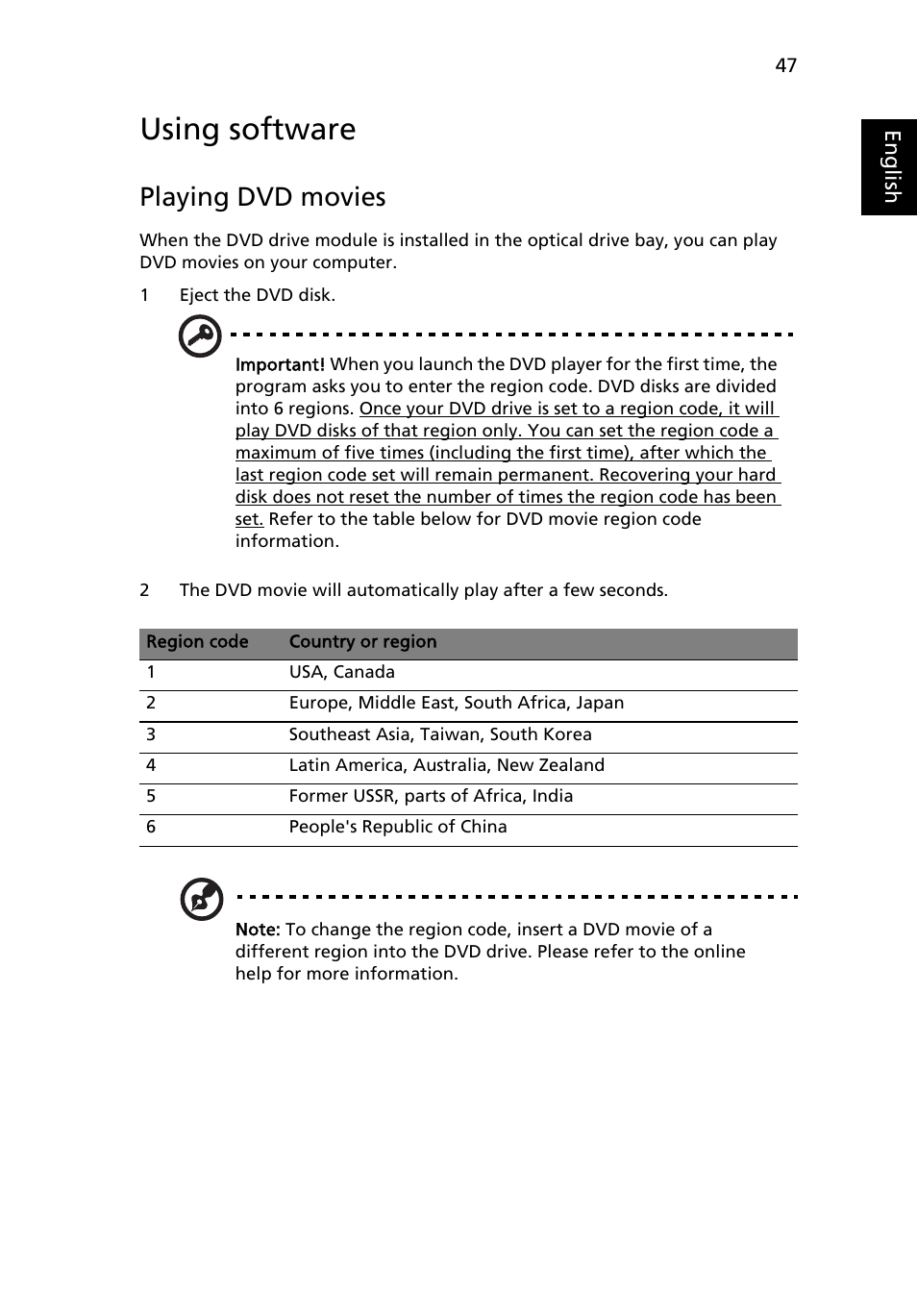 Using software, Playing dvd movies | Acer TravelMate 4730G User Manual | Page 67 / 90