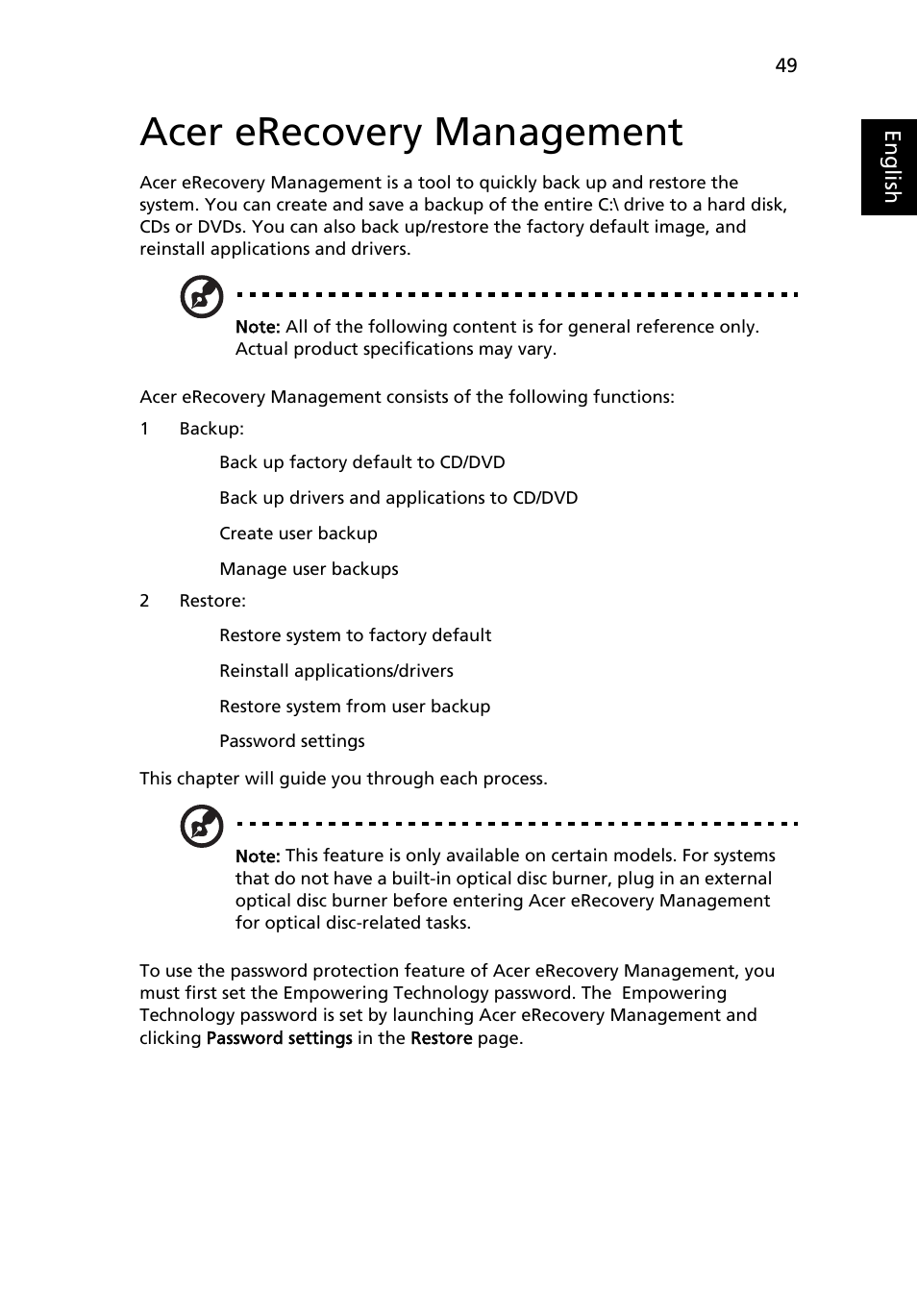 Acer erecovery management | Acer TravelMate 4730G User Manual | Page 69 / 90