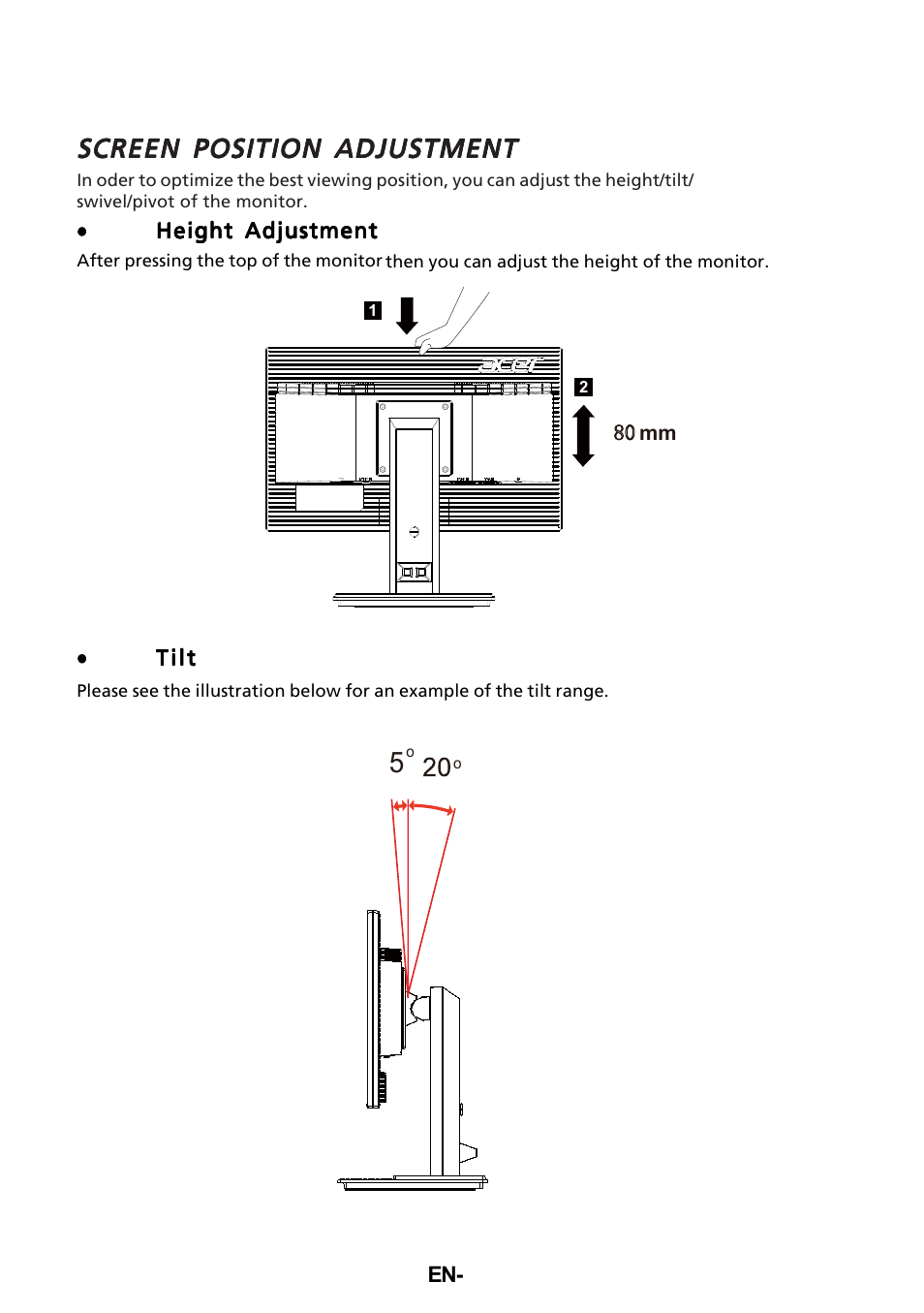 Screen position adjustment | Acer B206HQL User Manual | Page 14 / 28