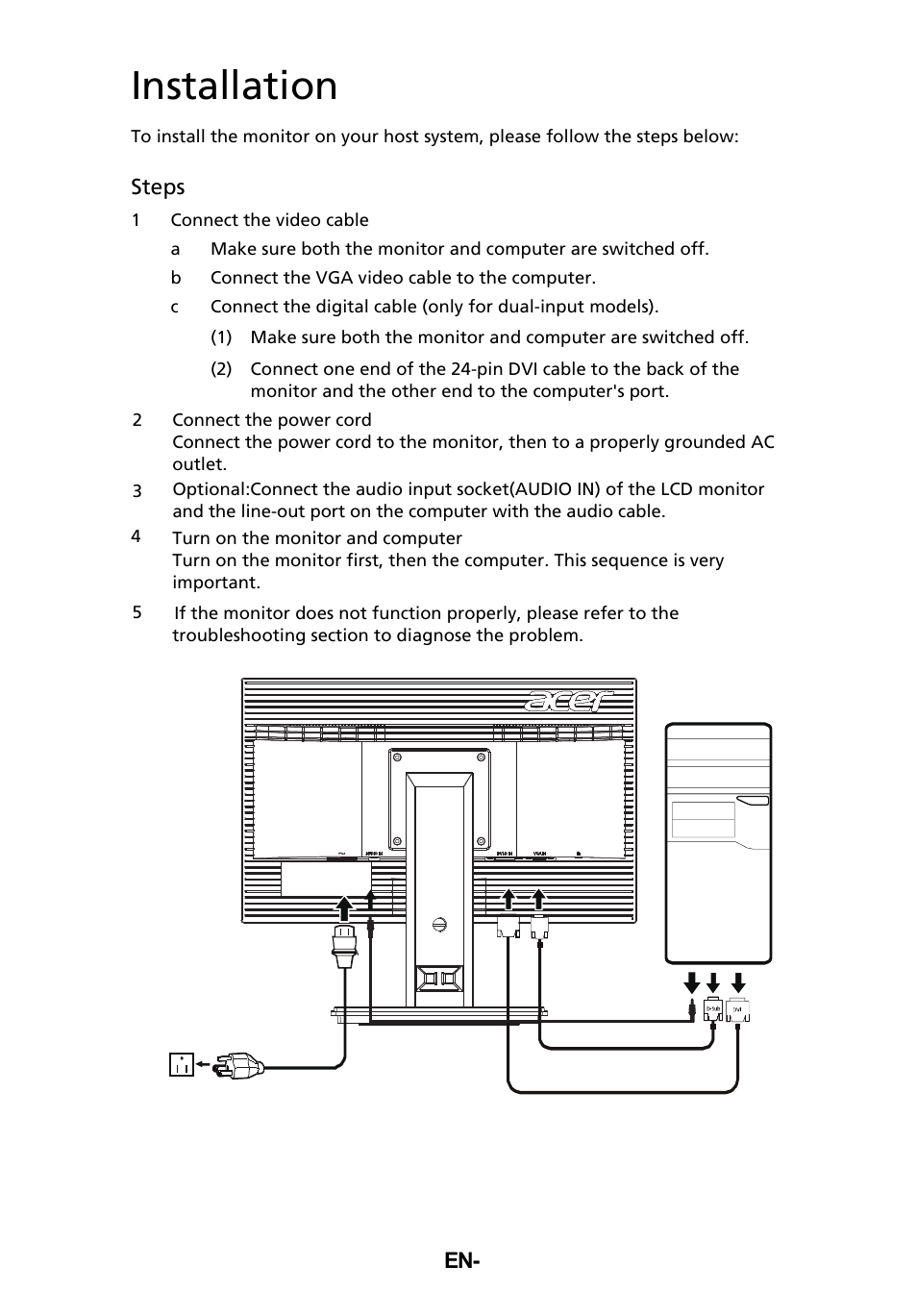 Installation | Acer B206HQL User Manual | Page 20 / 28