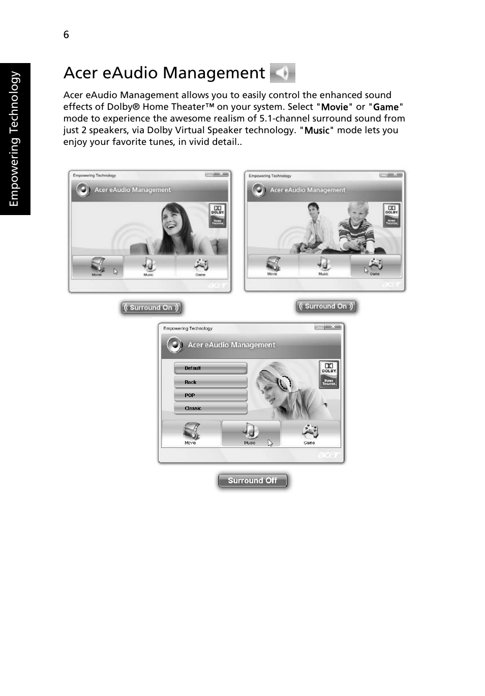 Acer eaudio management | Acer Aspire 5720Z User Manual | Page 26 / 119