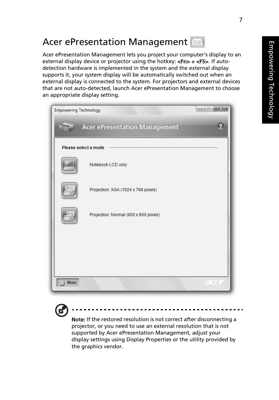 Acer epresentation management | Acer Aspire 5720Z User Manual | Page 27 / 119