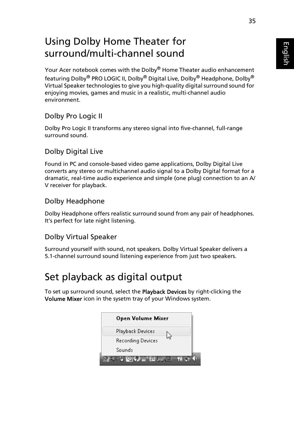 Set playback as digital output | Acer Aspire 5720Z User Manual | Page 55 / 119
