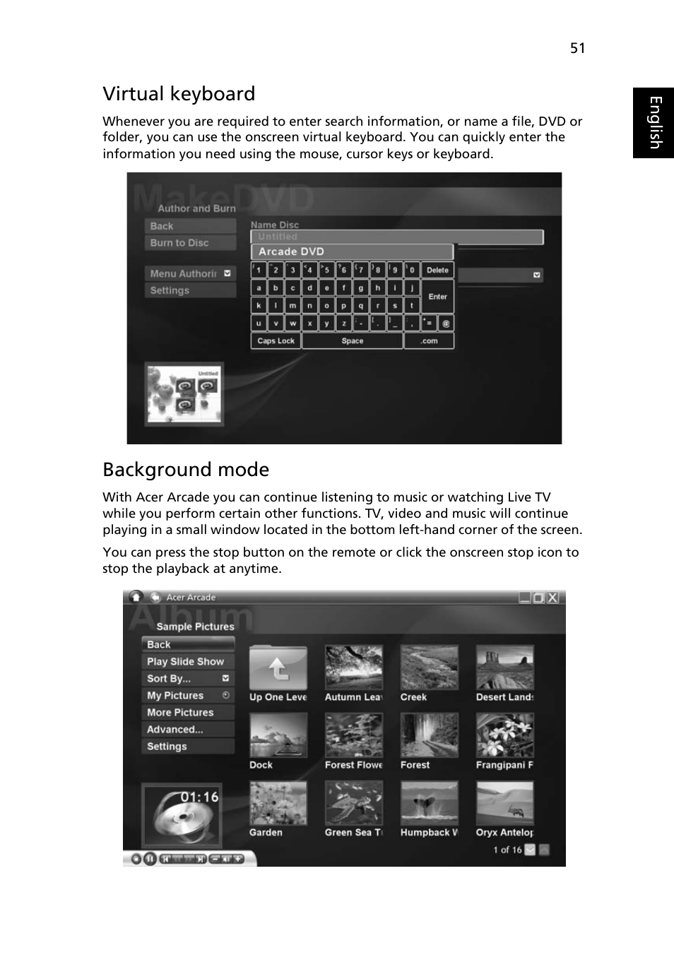 Background mode, Cinema, Virtual keyboard | Acer Aspire 5720Z User Manual | Page 71 / 119