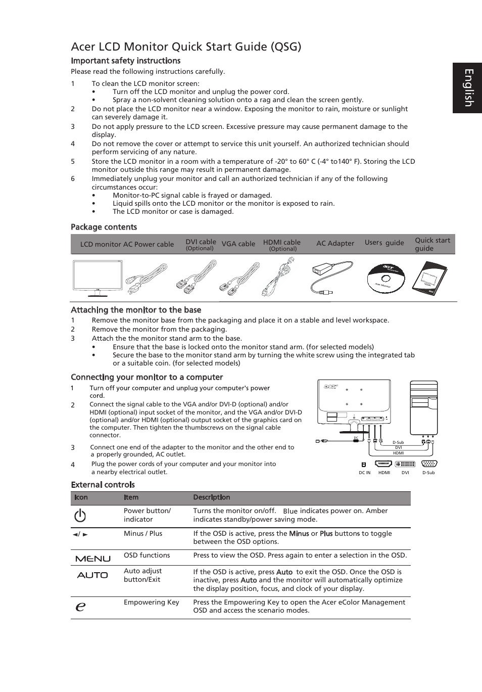 Acer S211HL User Manual | 2 pages