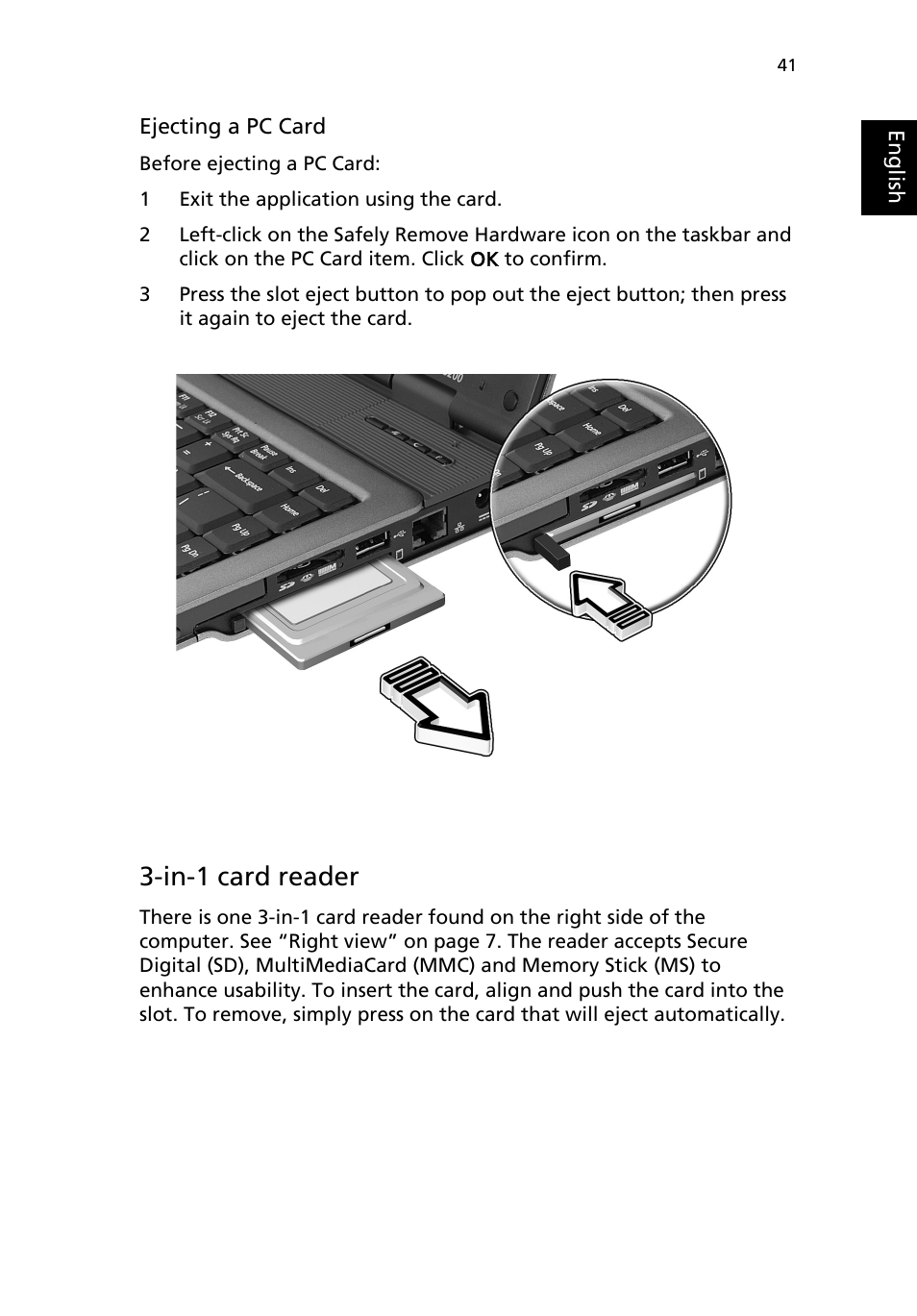 In-1 card reader | Acer TravelMate 3200 User Manual | Page 49 / 94