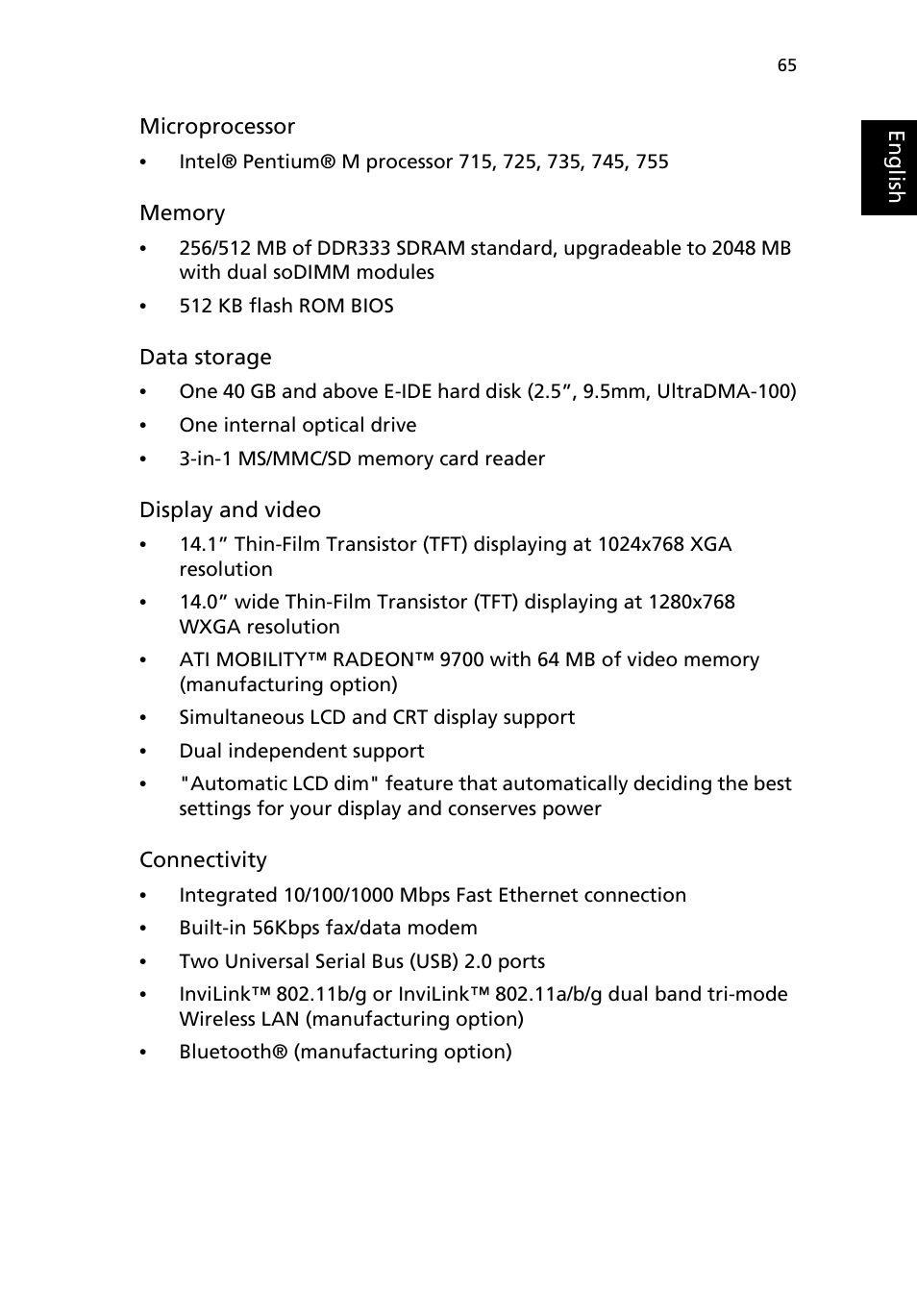 Acer TravelMate 3200 User Manual | Page 73 / 94