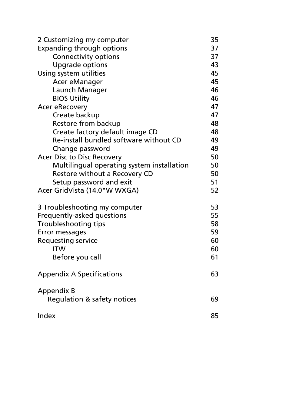 Acer TravelMate 3200 User Manual | Page 8 / 94