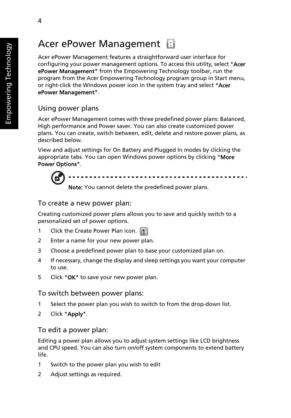 Acer epower management | Acer TravelMate 7520 User Manual | Page 22 / 98