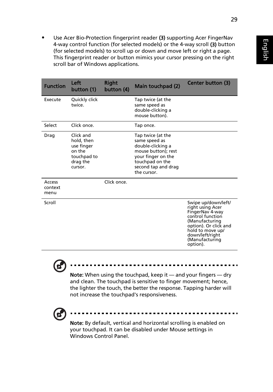 Eng lis h | Acer TravelMate 7520 User Manual | Page 47 / 98