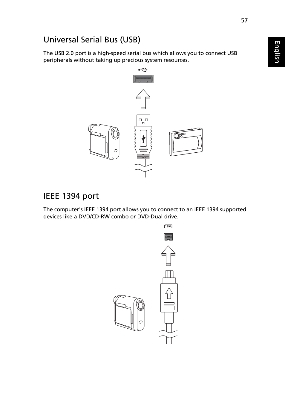 Universal serial bus (usb), Ieee 1394 port | Acer TravelMate 7520 User Manual | Page 75 / 98