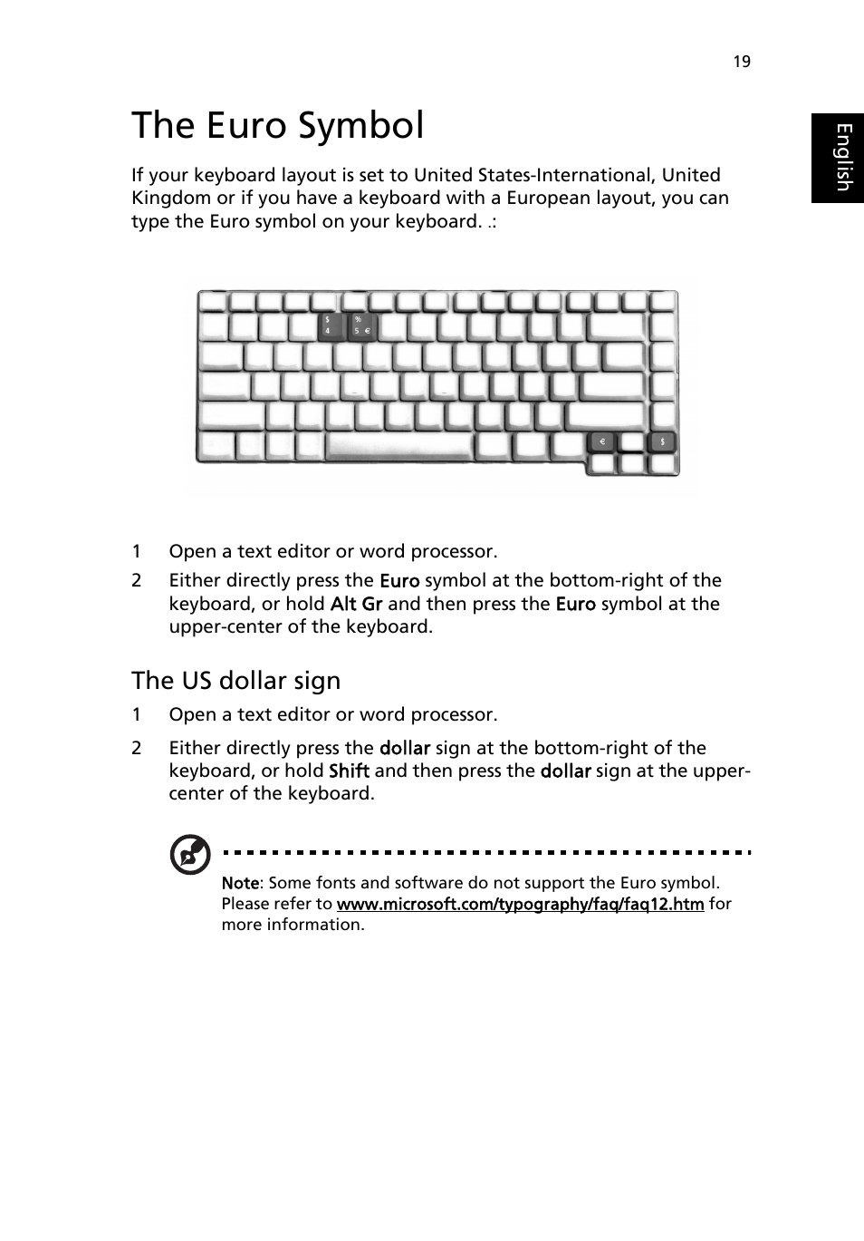 The euro symbol, The us dollar sign | Acer Aspire 1690 User Manual | Page 29 / 96
