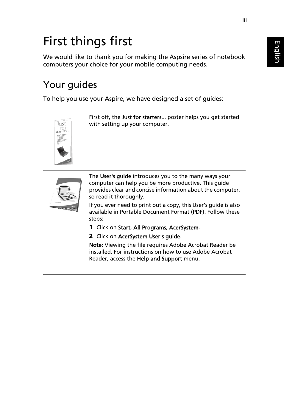 First things first, Your guides | Acer Aspire 1690 User Manual | Page 3 / 96