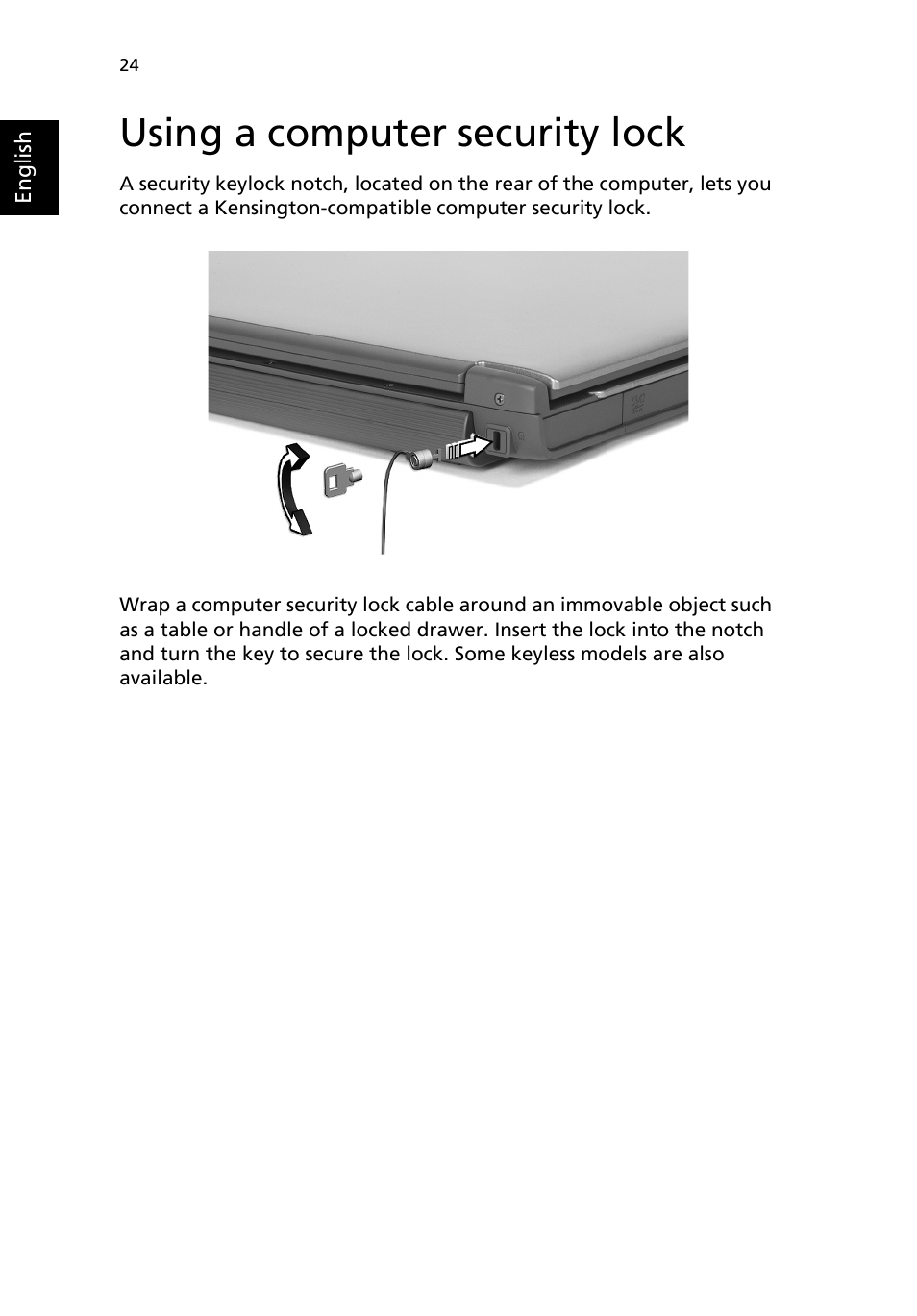 Using a computer security lock | Acer Aspire 1690 User Manual | Page 34 / 96