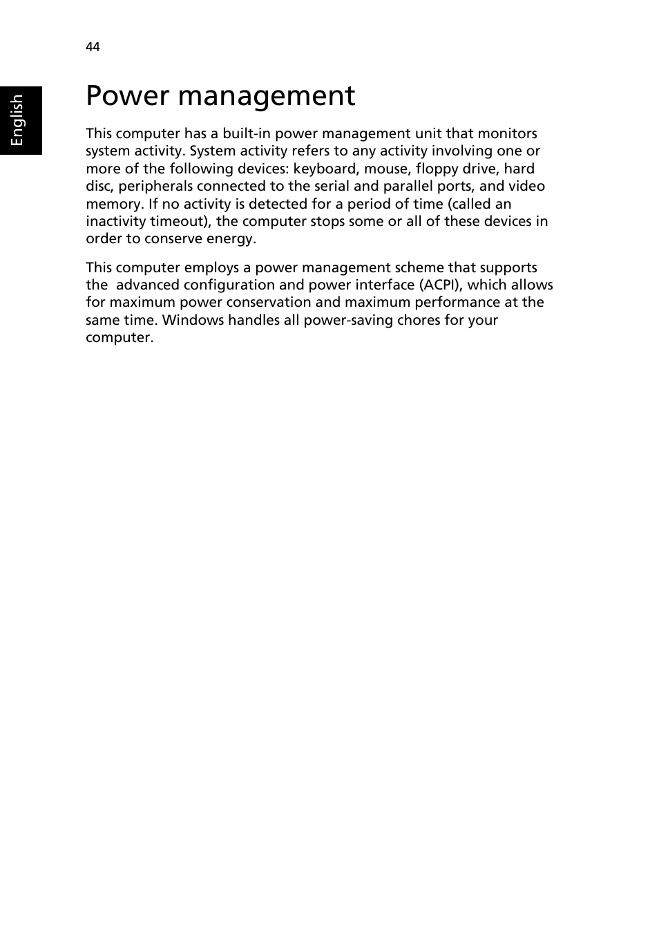 Power management | Acer Aspire 1690 User Manual | Page 54 / 96
