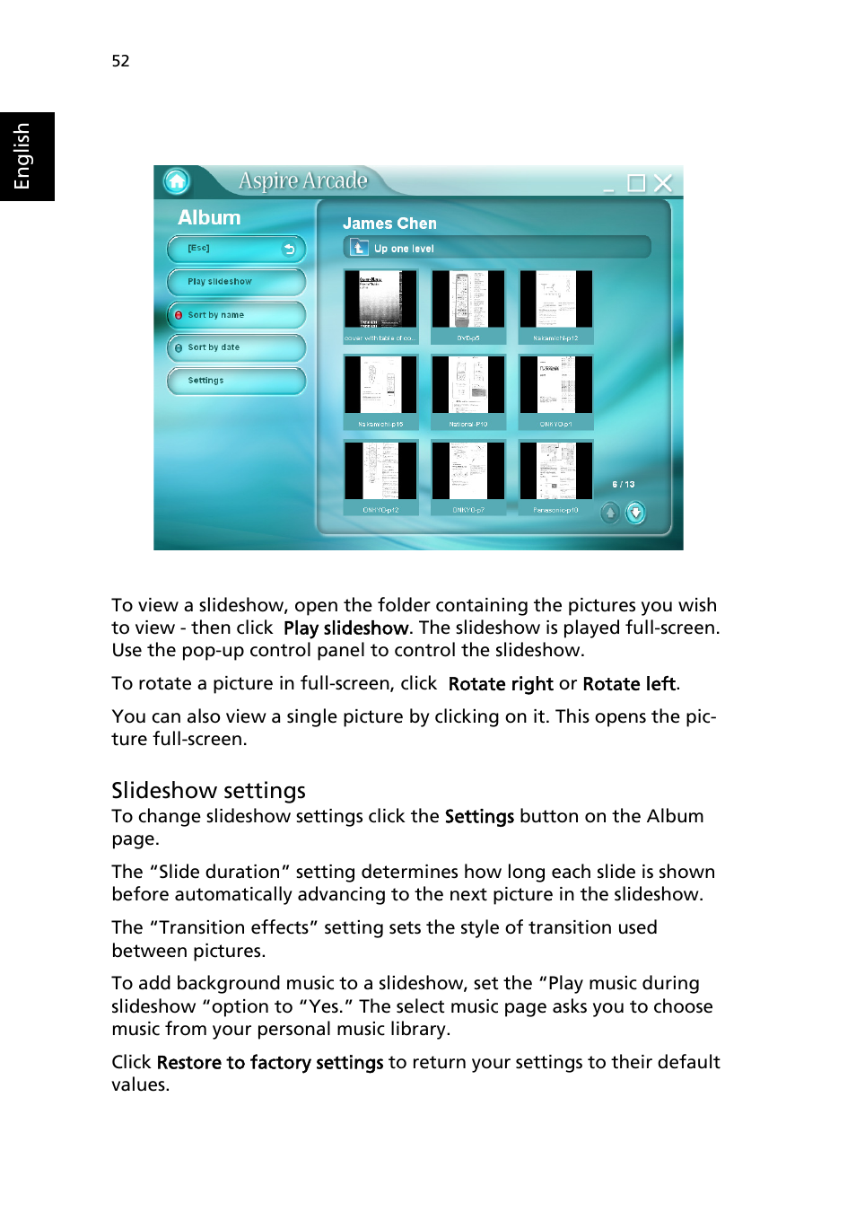 Slideshow settings | Acer Aspire 1690 User Manual | Page 62 / 96