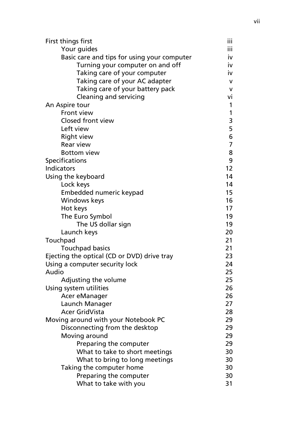 Acer Aspire 1690 User Manual | Page 7 / 96