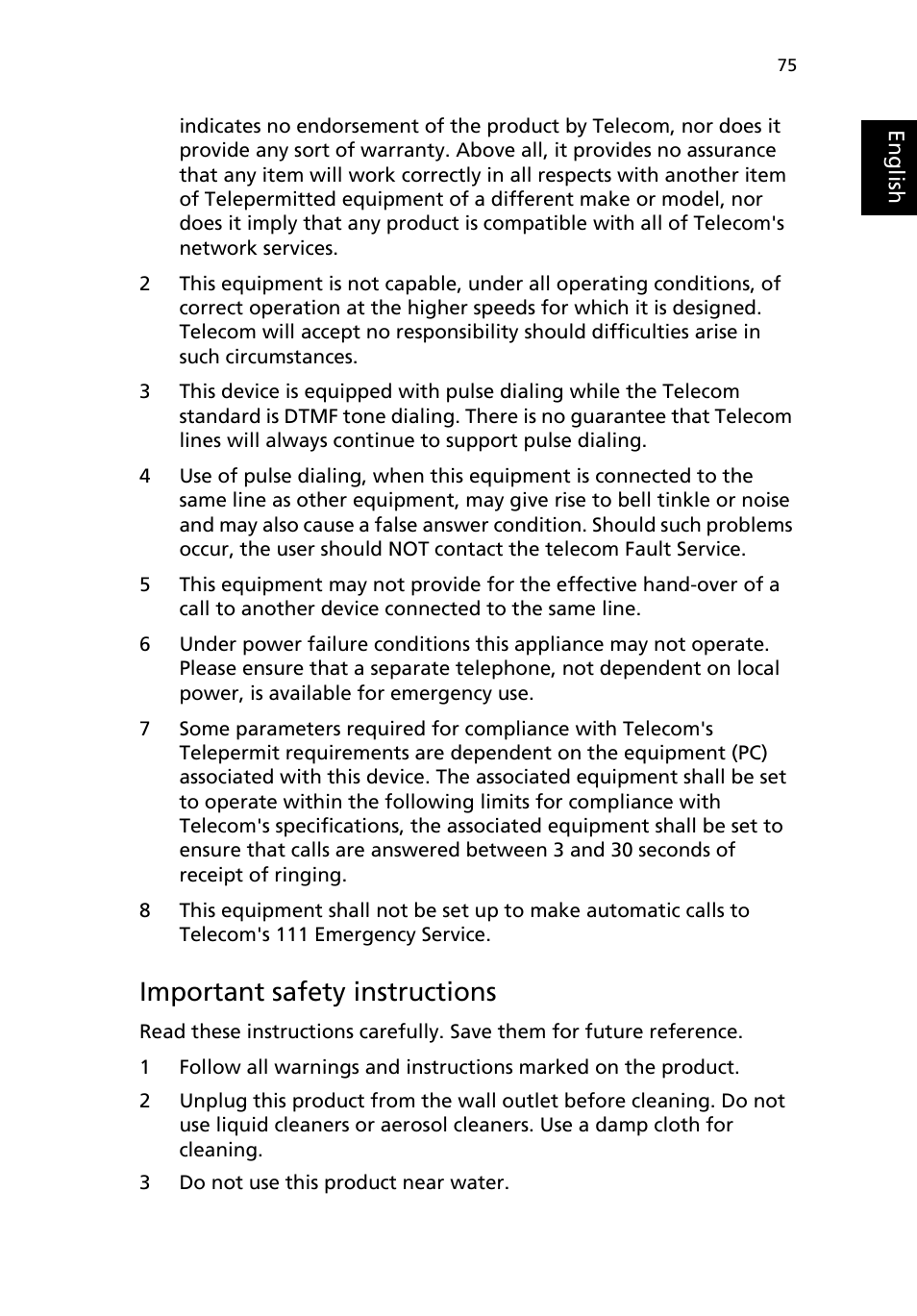 Important safety instructions | Acer Aspire 1690 User Manual | Page 85 / 96