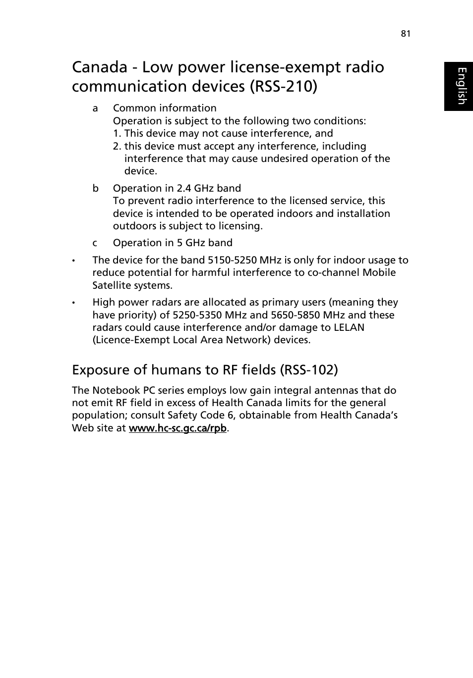 Exposure of humans to rf fields (rss-102) | Acer Aspire 1690 User Manual | Page 91 / 96