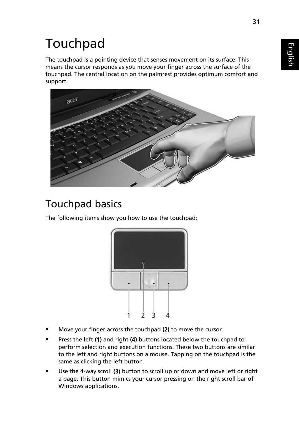 Touchpad, Touchpad basics | Acer TravelMate 3280 User Manual | Page 49 / 114