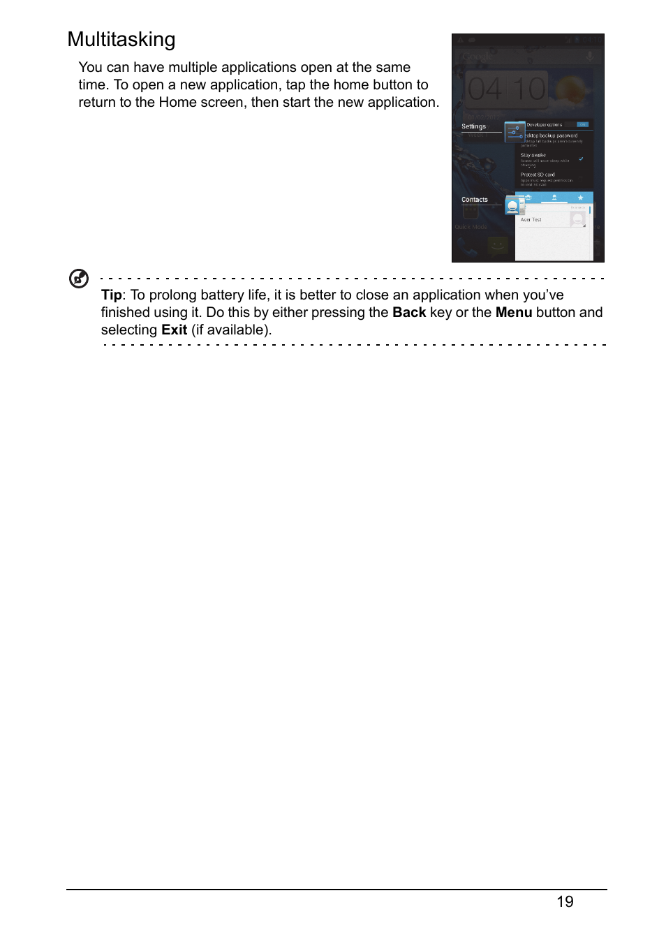 Multitasking | Acer Z120 User Manual | Page 19 / 61