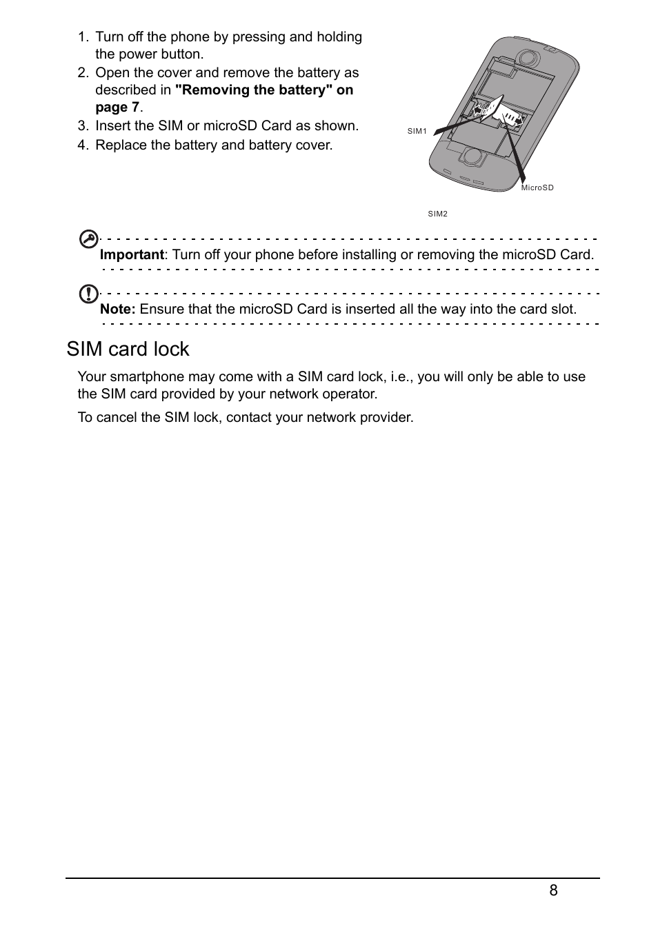 Sim card lock | Acer Z120 User Manual | Page 8 / 61