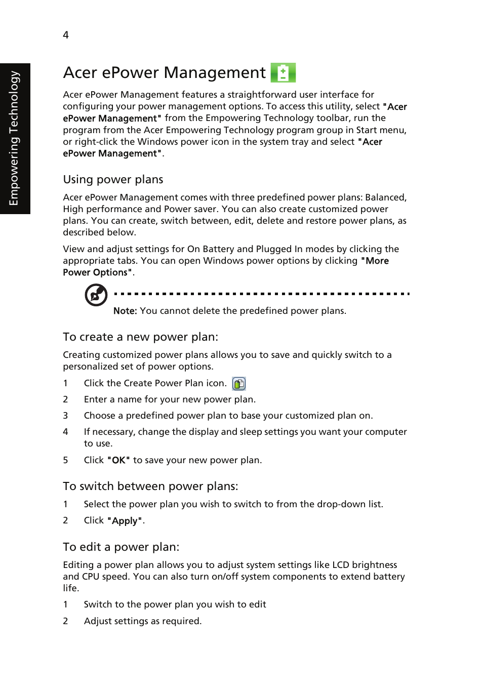 Acer epower management | Acer Aspire 5910G User Manual | Page 22 / 61