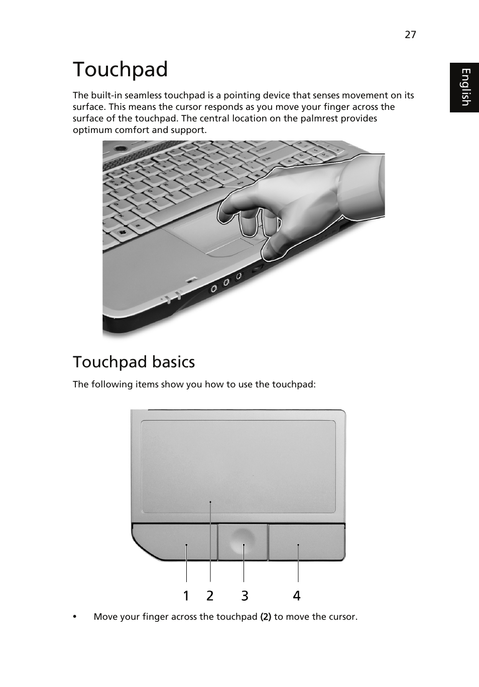 Touchpad, Touchpad basics | Acer Aspire 5910G User Manual | Page 45 / 61