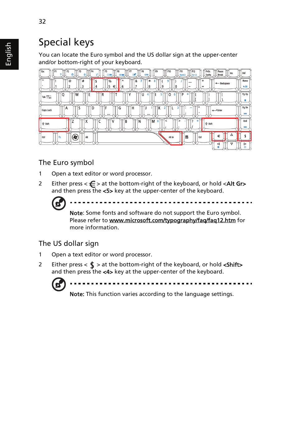 Special keys | Acer Aspire 5910G User Manual | Page 50 / 61