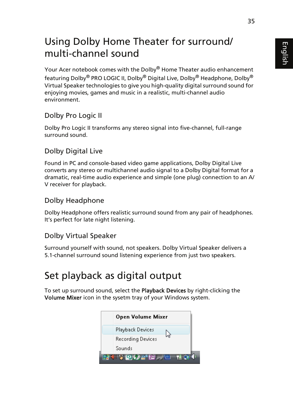 Set playback as digital output | Acer Aspire 5910G User Manual | Page 53 / 61