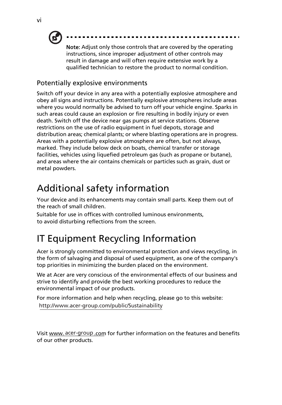 Additional safety information, It equipment recycling information | Acer B286HL User Manual | Page 6 / 30