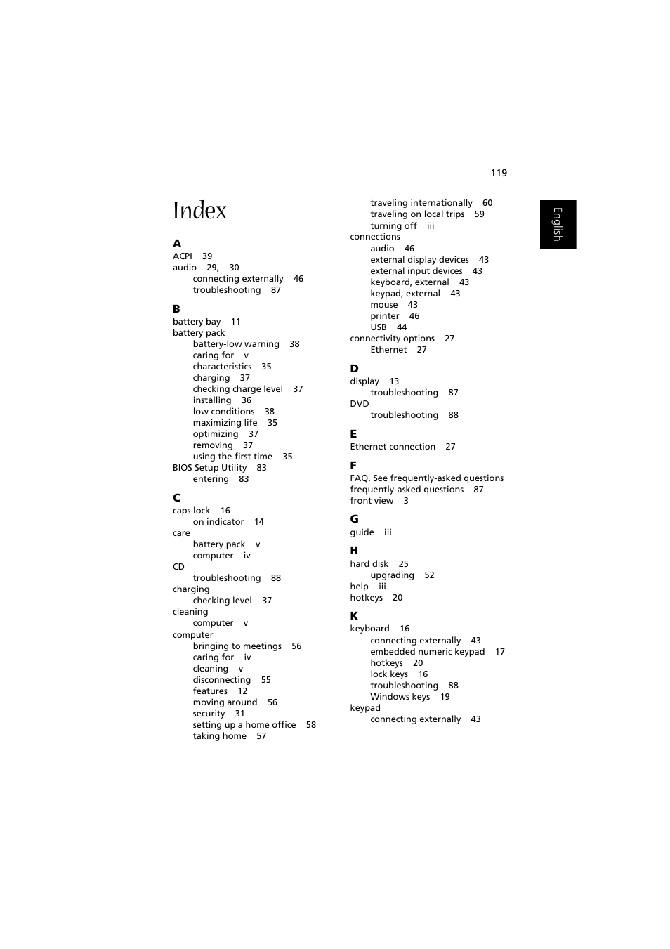 Index | Acer Aspire 2000 User Manual | Page 129 / 130