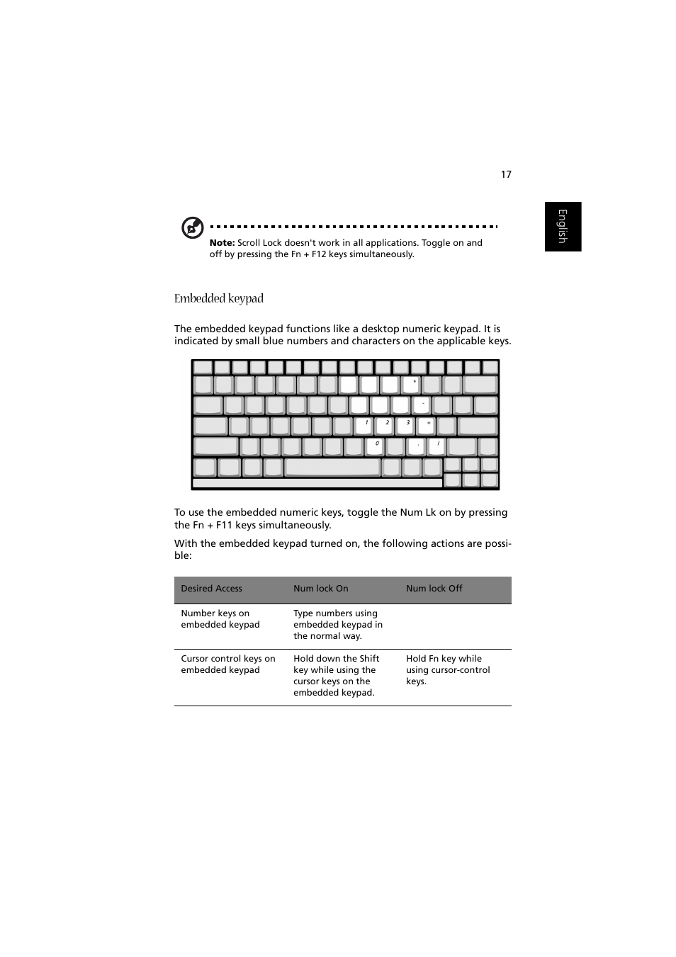 Embedded keypad | Acer Aspire 2000 User Manual | Page 27 / 130