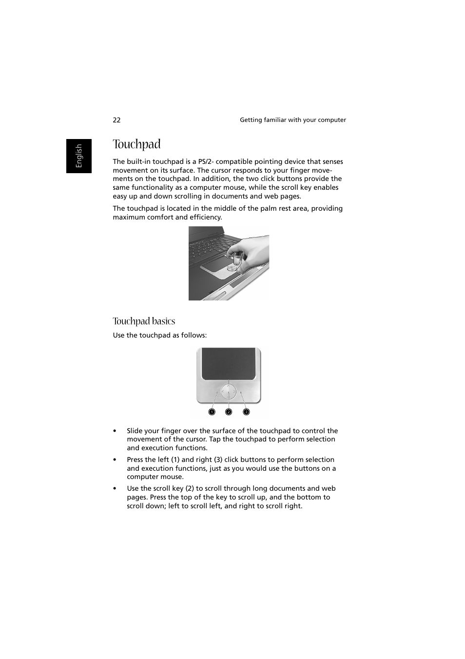 Touchpad, Touchpad basics | Acer Aspire 2000 User Manual | Page 32 / 130