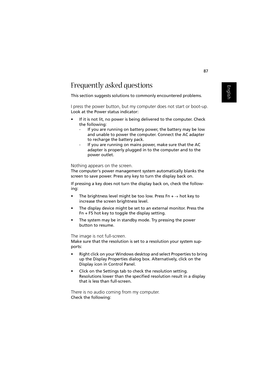 Frequently asked questions | Acer Aspire 2000 User Manual | Page 97 / 130