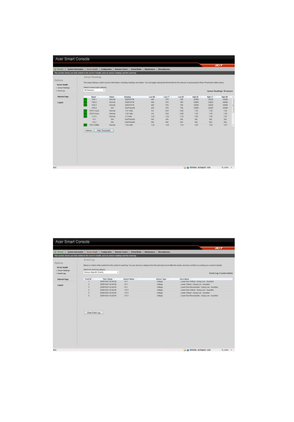 Event log | Acer AR380 F1 User Manual | Page 168 / 194