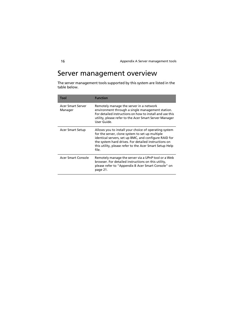 Server management overview | Acer AR585 F1 User Manual | Page 28 / 68