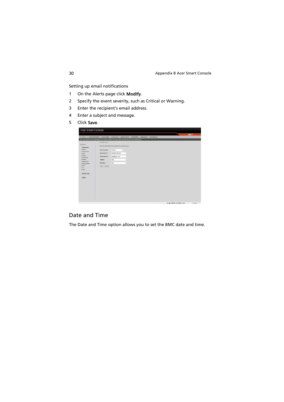 Date and time | Acer AR585 F1 User Manual | Page 42 / 68