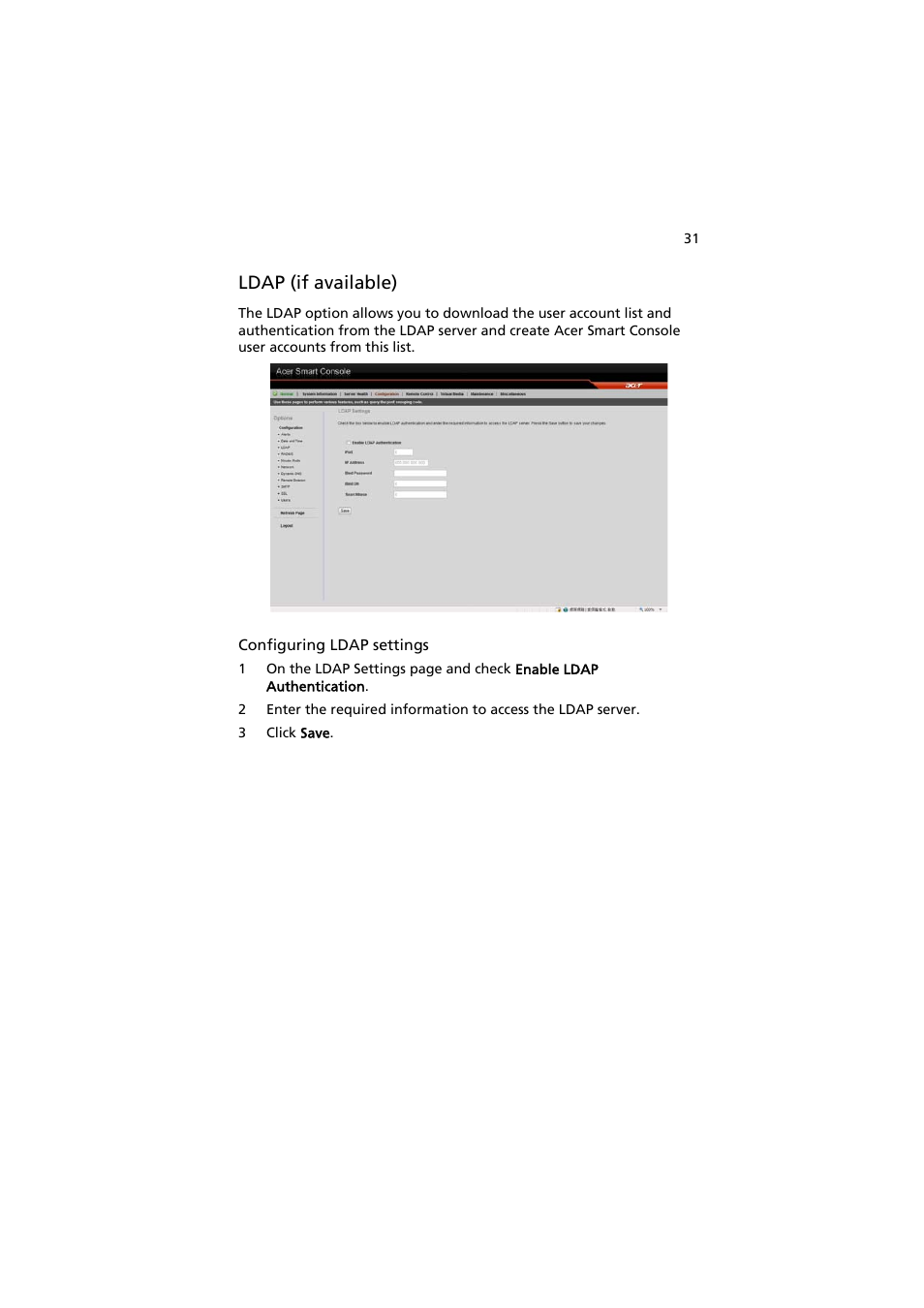 Ldap (if available) | Acer AR585 F1 User Manual | Page 43 / 68