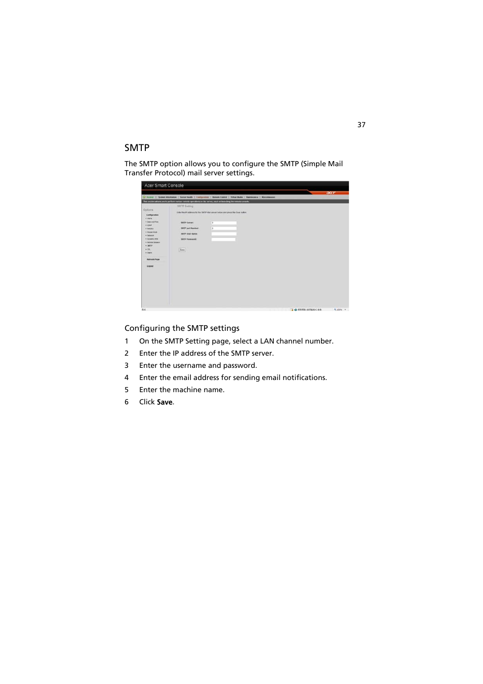 Smtp | Acer AR585 F1 User Manual | Page 49 / 68