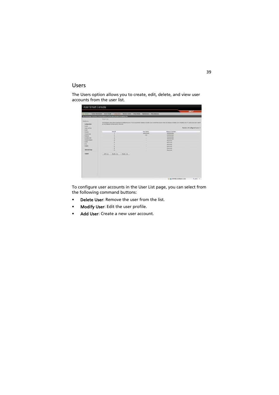 Users | Acer AR585 F1 User Manual | Page 51 / 68