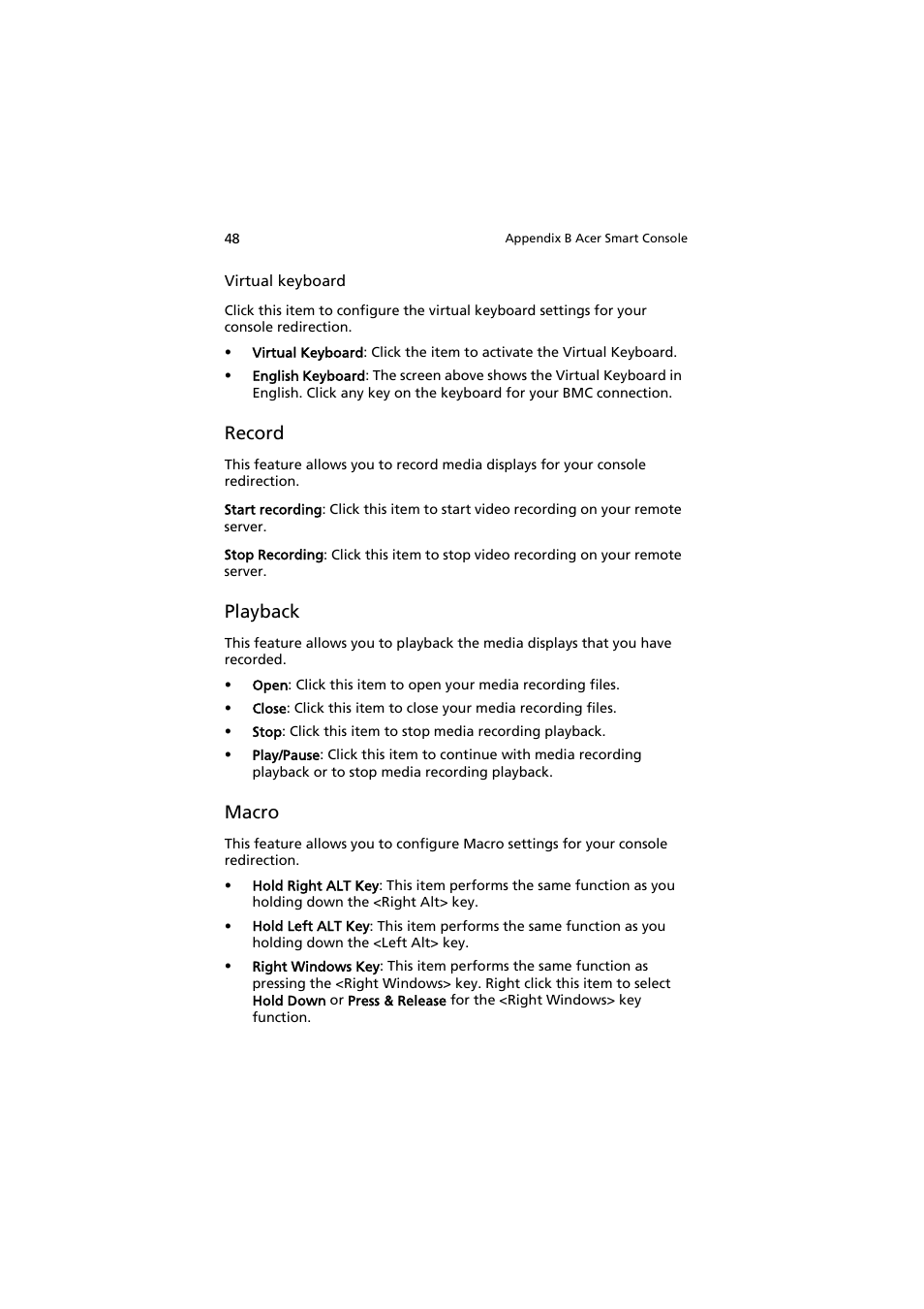 Record, Playback, Macro | Acer AR585 F1 User Manual | Page 60 / 68