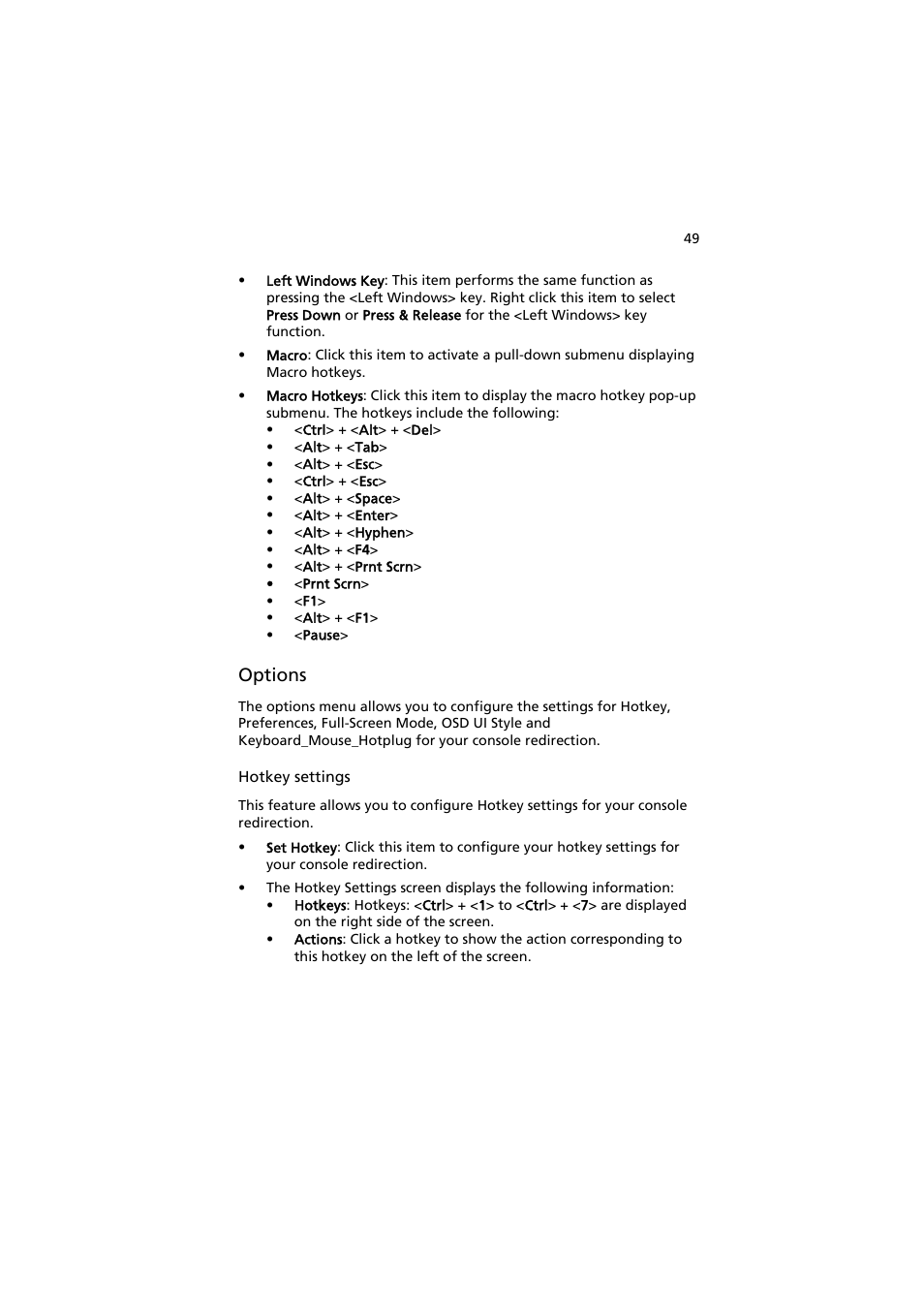 Options | Acer AR585 F1 User Manual | Page 61 / 68