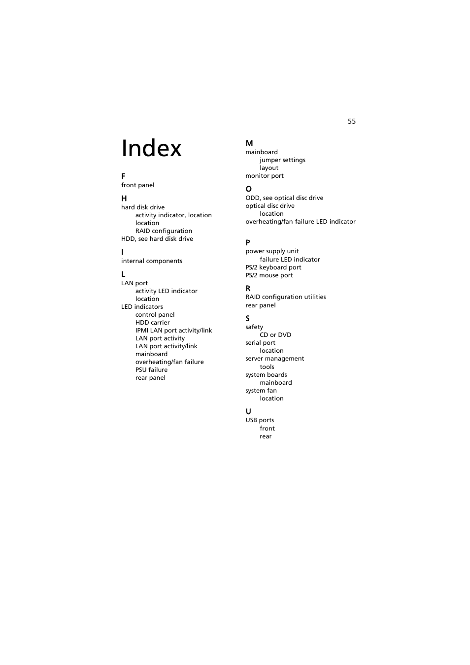 Index, Index 55 | Acer AR585 F1 User Manual | Page 67 / 68