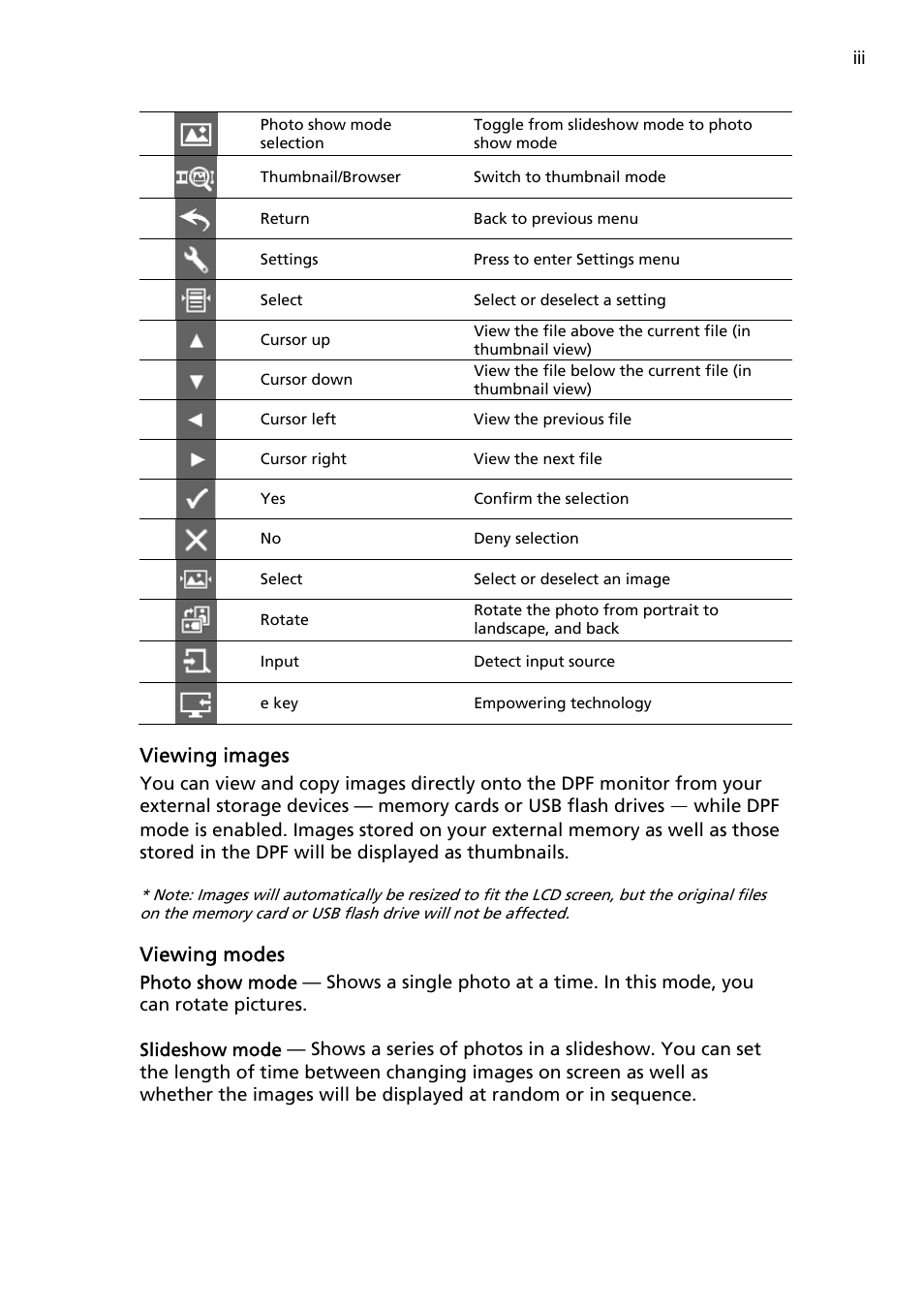 Viewing images, Viewing modes | Acer D240H User Manual | Page 23 / 30