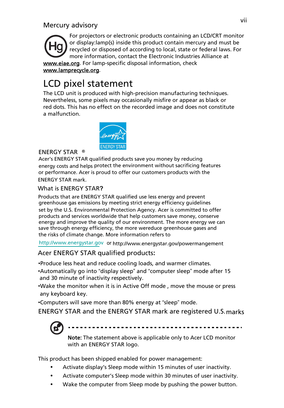 Lcd pixel statement, Tips and information for comfortable use | Acer D240H User Manual | Page 7 / 30