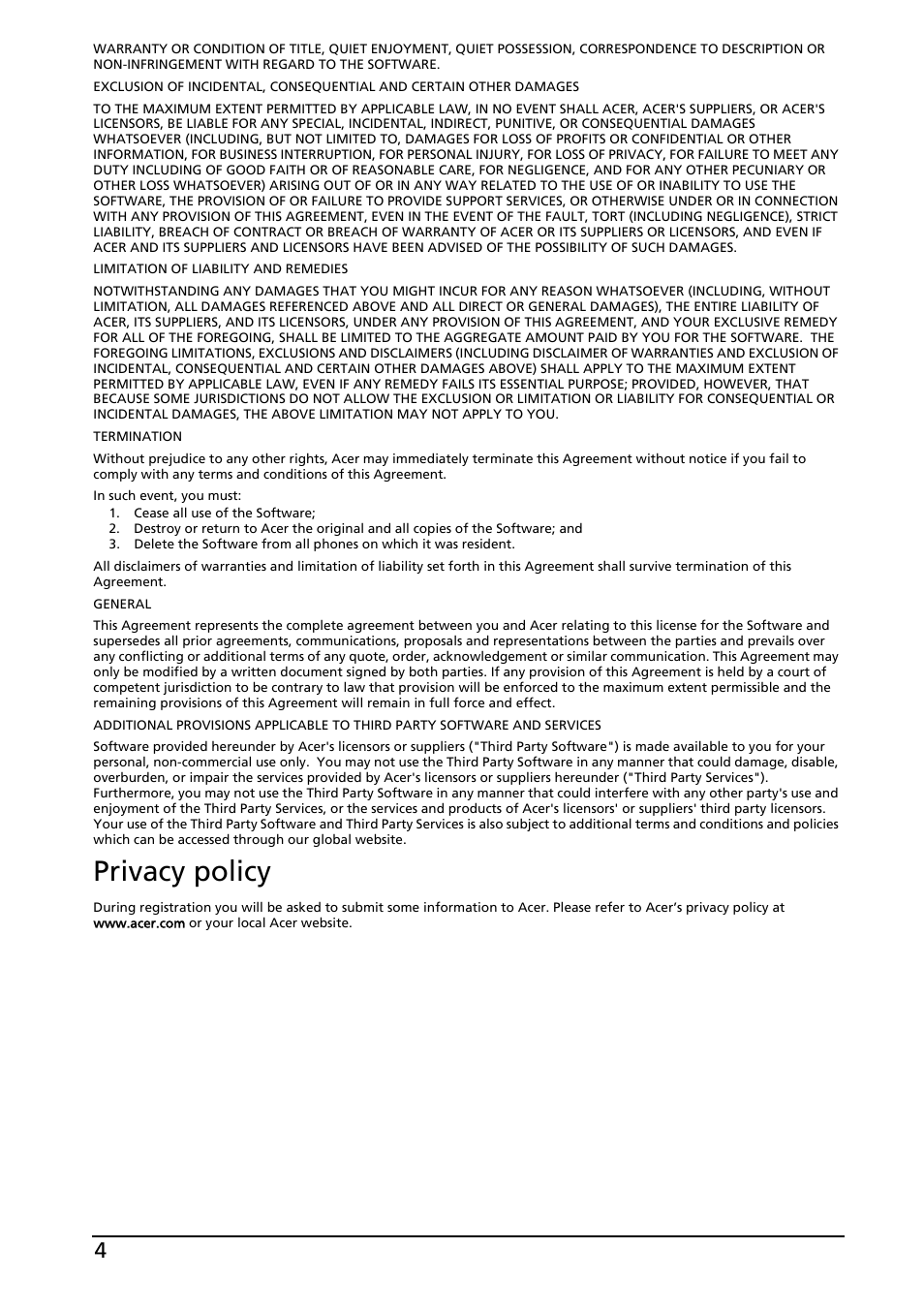 Privacy policy | Acer E130 User Manual | Page 4 / 56