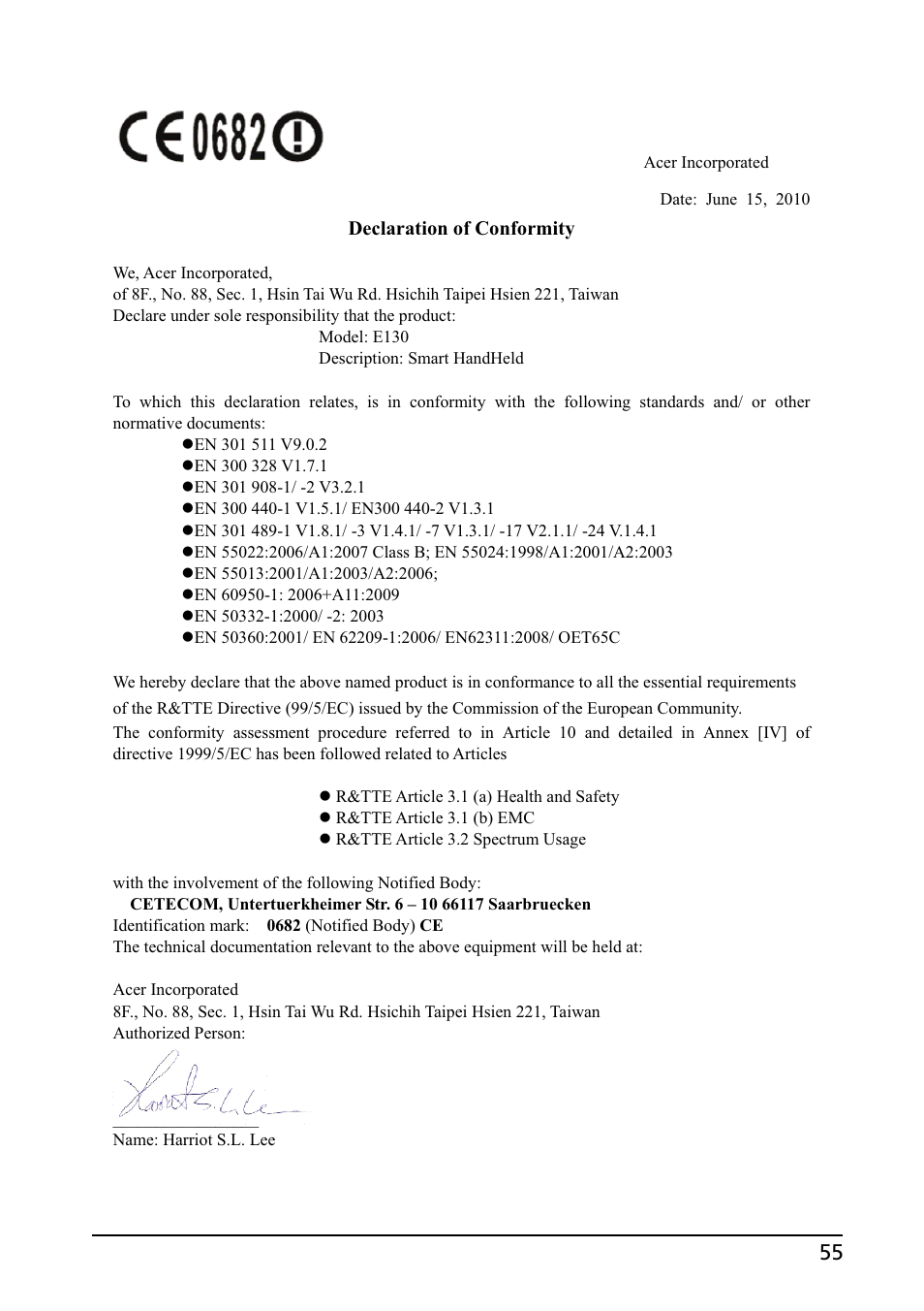 Acer E130 User Manual | Page 55 / 56