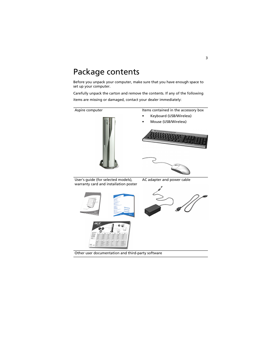 Package contents | Acer Aspire L310 User Manual | Page 13 / 51